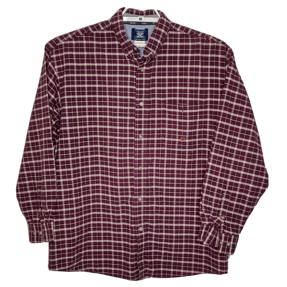 TwentyX Mens Shirt XL L/S Maroon Plaid Front‎ Pocket Cotton Collared Button Down